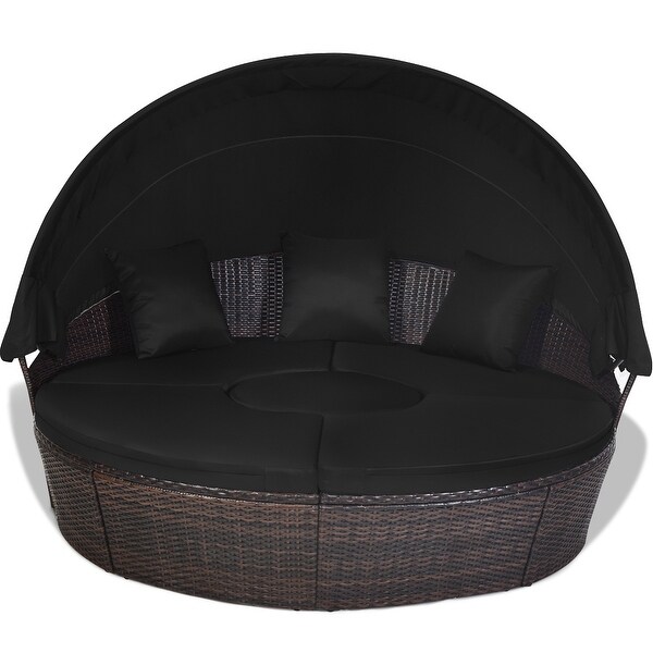 Costway Patio Rattan Daybed Cushioned Sofa Adjustable Table Top Canopy