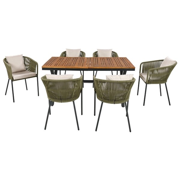 7Piece Acacia Patio Dining Set With Acacia Wood Tabletop and Metal Frame,AllWeather