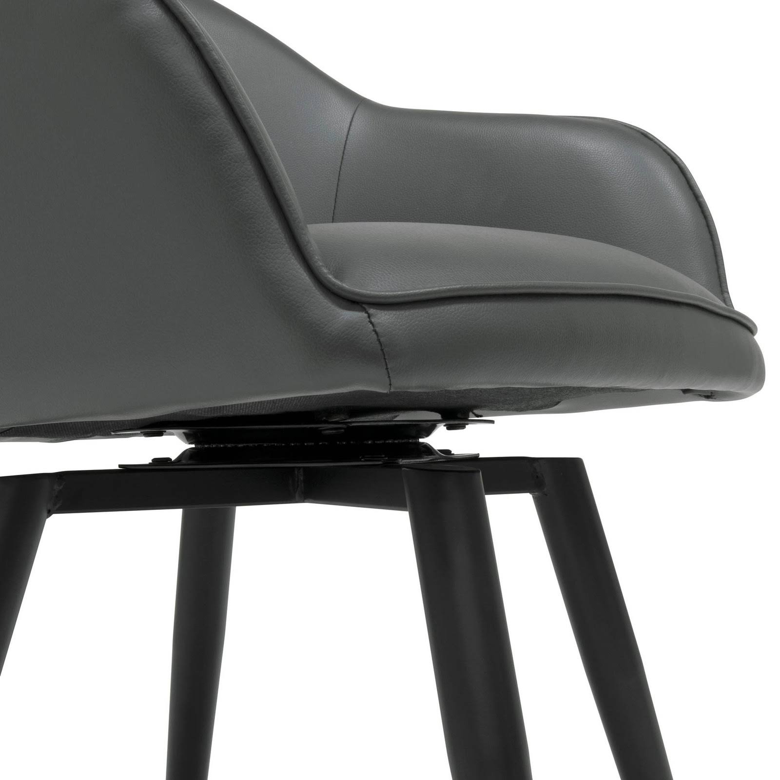 Studio Designs Home Dome Swivel Office/Dining/Guest Accent Chair with Arms Blended Leather Metal Legs, Smoke Grey/ Black