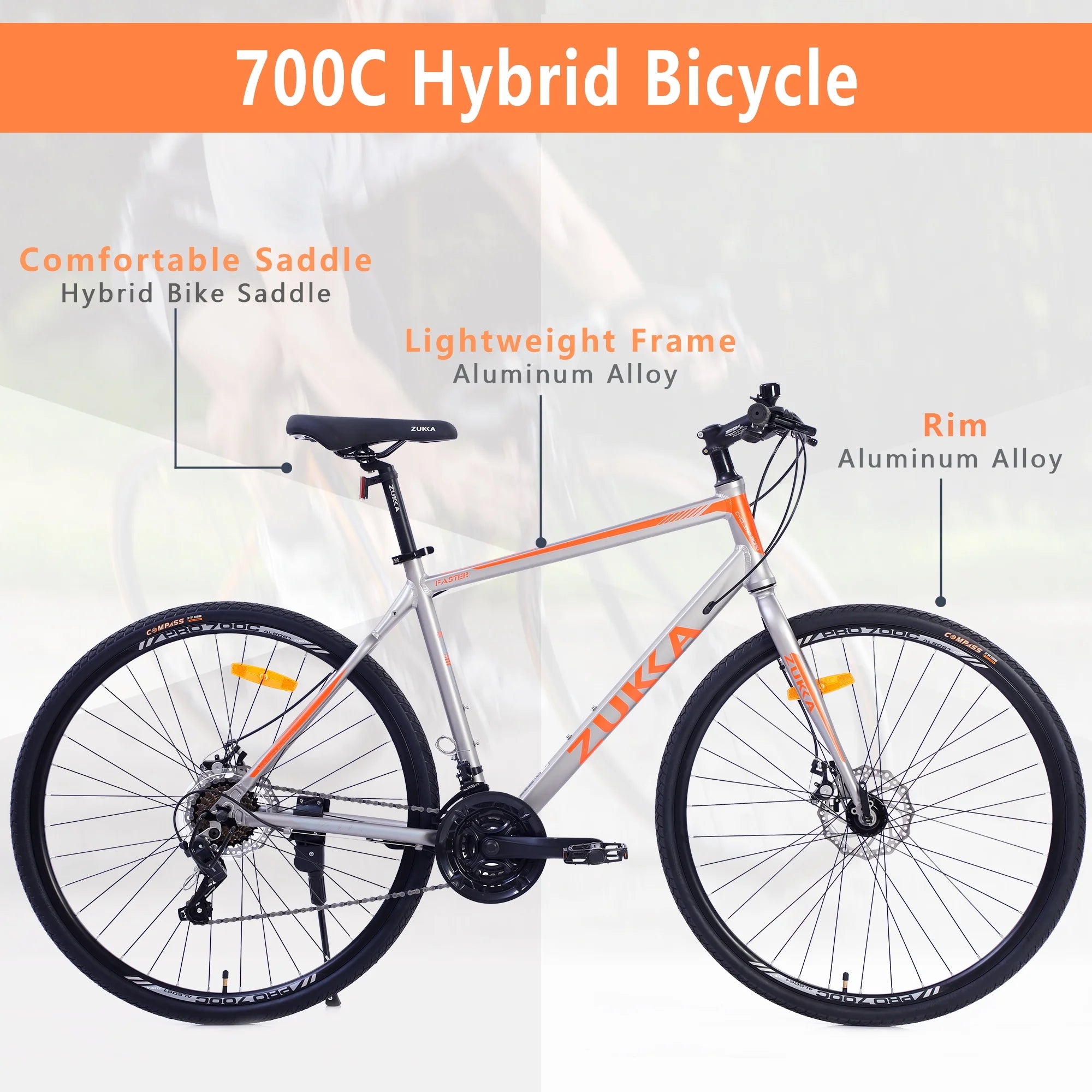 28 inch Hybrid Bike Men, Road Bike with Shimano 21 Speed, 700C Wheels, Comfort Adult Bicycle with Dual Disc Brake, 21'' Lightweight Aluminium Frame, Suggested Rider 5'6