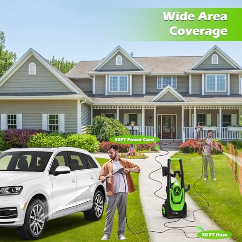 Pressure Washer 20FT Hose and 35FT Power Cord Pressure Washer with 500ML Foam Canno for Car, Road, Yard Cleaning Green