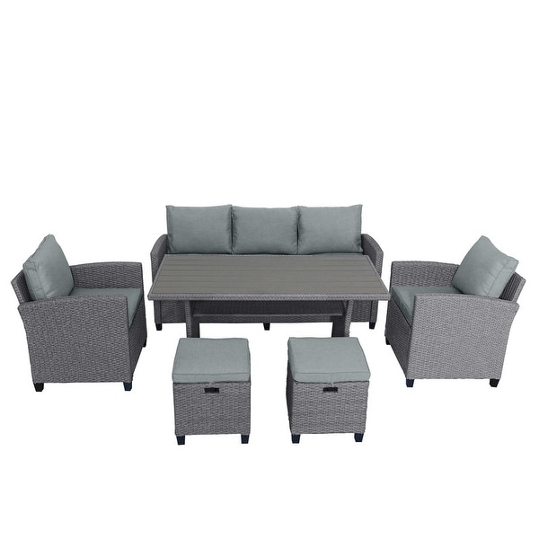 6 Pcs Patio Sofa Chair Set with Table and Cushions,Grey
