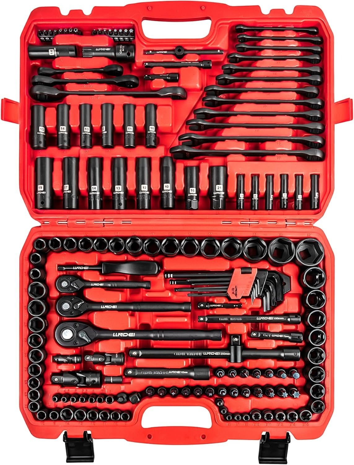 160-Piece Mechanics Tool Set, Metric Socket Set 1/2 1/4 3/8 inch Drive Professional Tool Kit, CR-V Deep & Shallow Kit with Quick Release Ratchet