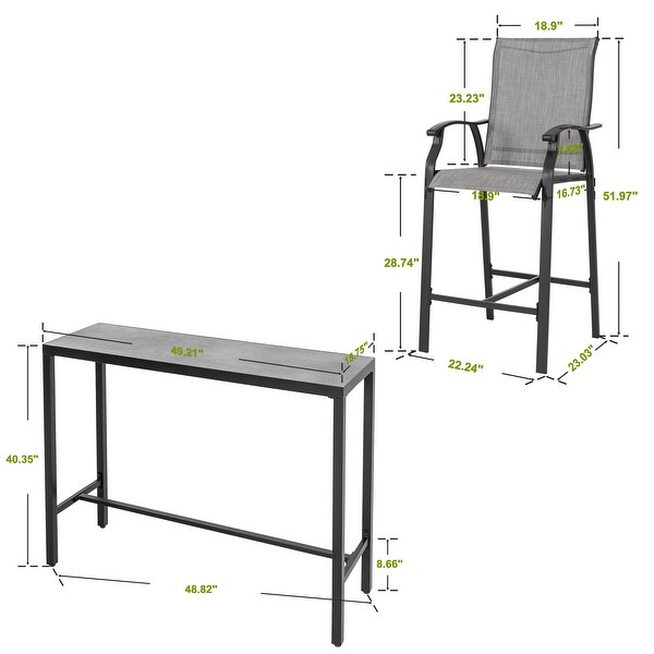 Patio 3Piece Textilene Bar Set with High Backrest,Black and Gray