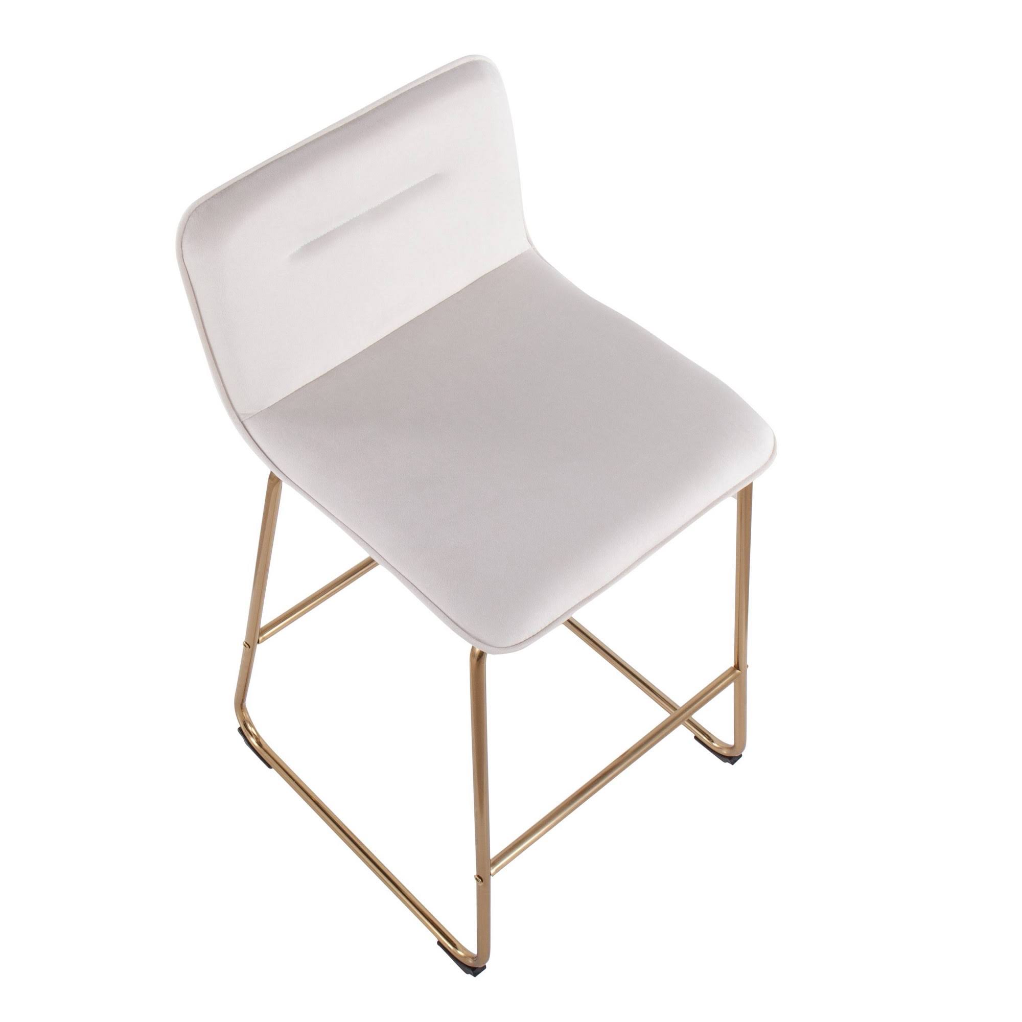 LumiSource Casper Fixed-Height Counter Stool - Set of 2, Gold Metal, Cream Velvet
