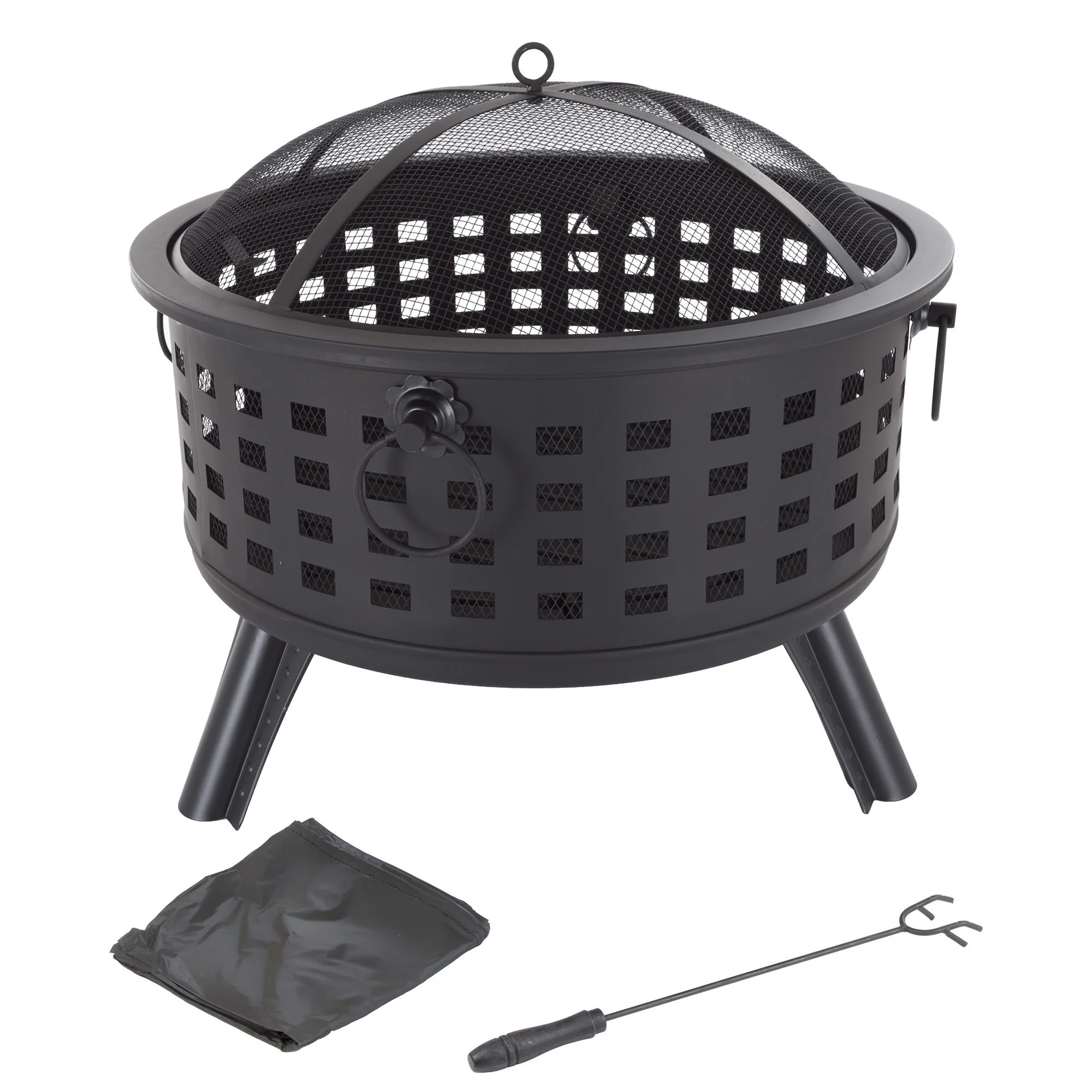 Pure Garden Fire Pit Set, Wood Burning Pit - Includes Spark Screen and Log Poker 26