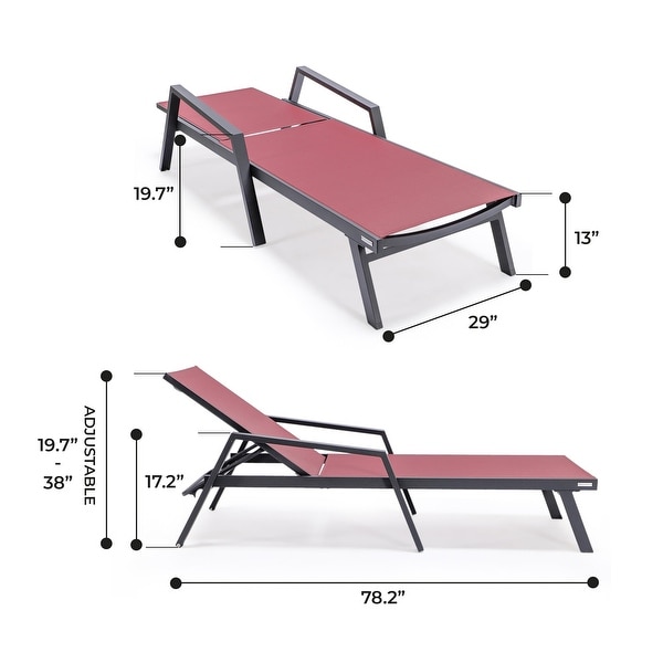 Aluminum Beach Pool Sun Lounge Chair Sling Mesh Fabric With Arms,Stackable Chaise Lounger (Set of 2)