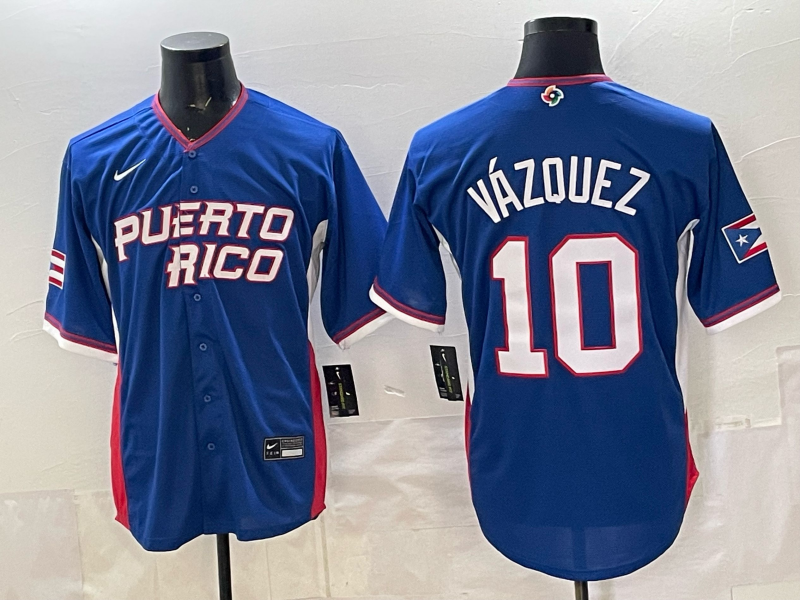 Men's Puerto Rico Baseball Christian Vazquez #10 Royal 2026 World Baseball Classic Stadium Jersey