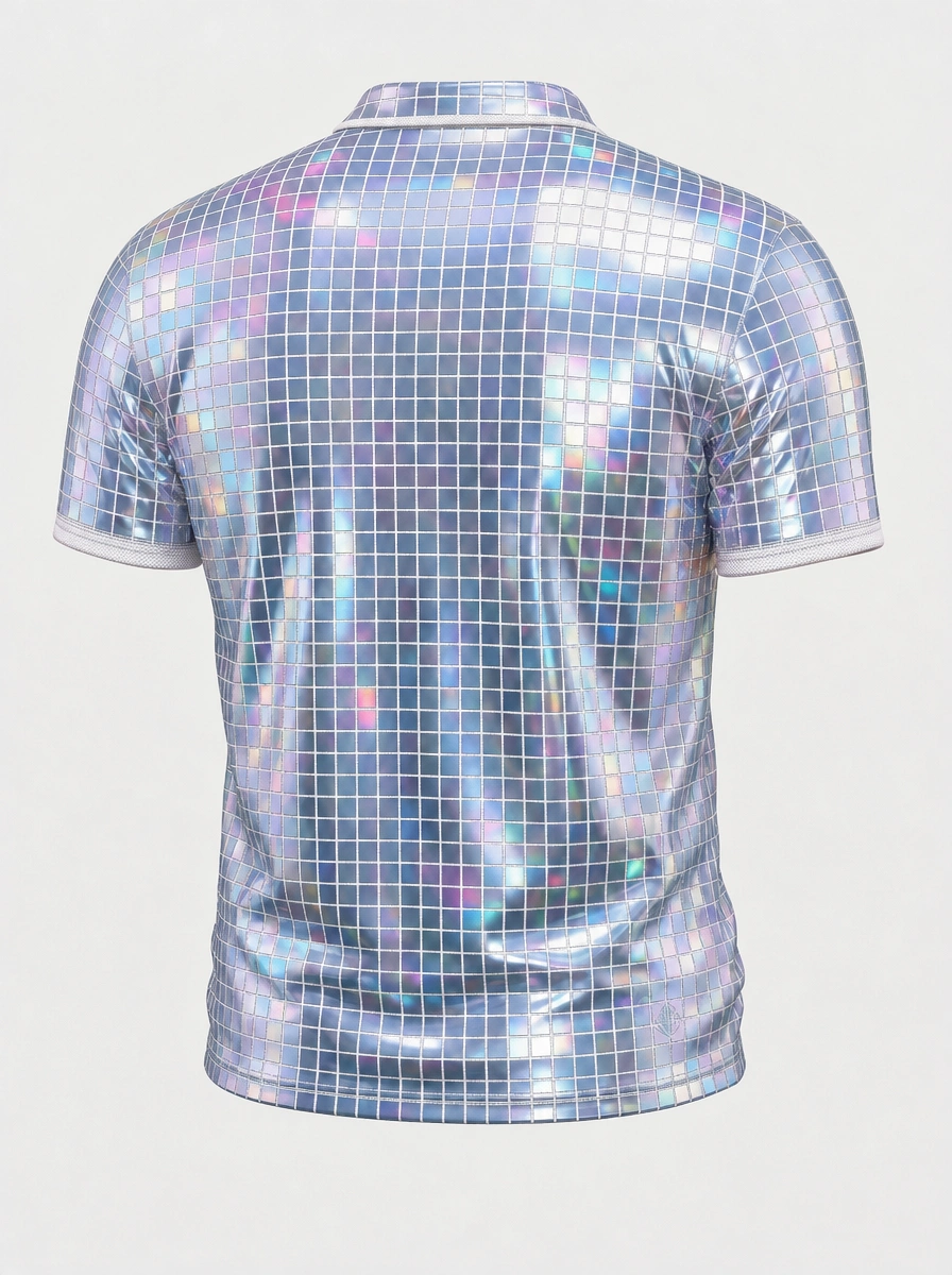 Moisture-Wicking Disco Mirror Print Short Sleeve Golf Polo Shirt
