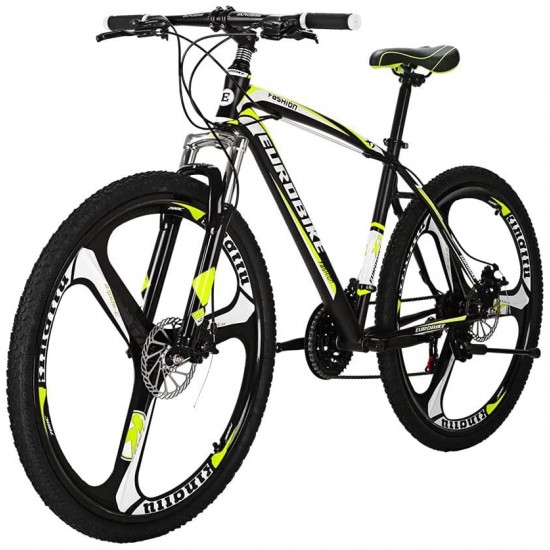 X1 27.5 Inch Adult Mountain Bike Steel Frame 3 Spoke Wheel Mechanical Disc Brake 21 Speed Gears System Front Suspension MTB Bicycle Blackyellow