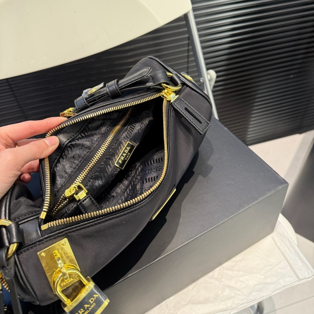Prada Re Nylon Pouch Black 28Cm