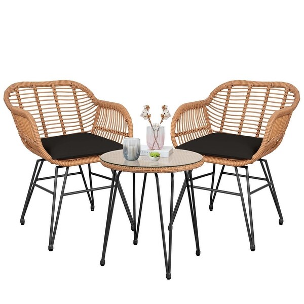 3 Piece Outdoor Wicker Furniture Bistro Set,Rattan Chairs Conversation Sets Porch Furniture,Wicker Patio Furniture
