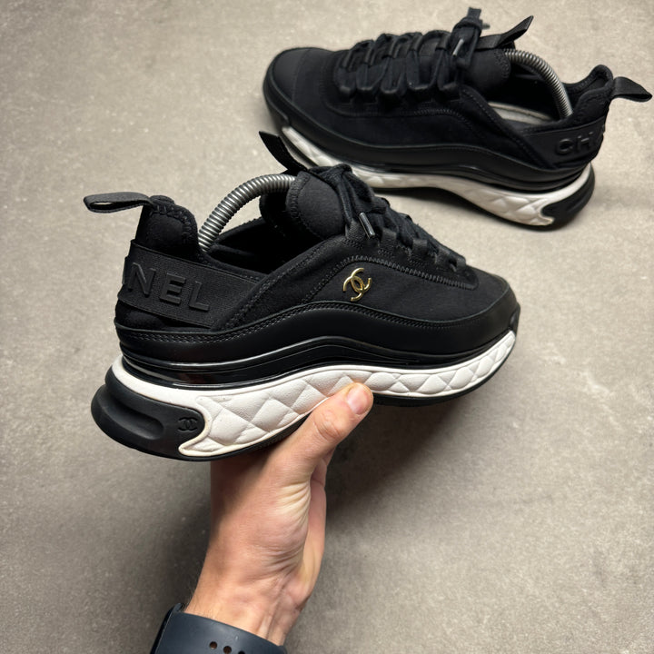 Chanel CC Logo Black Knit & Leather Chunky Sneakers G39763