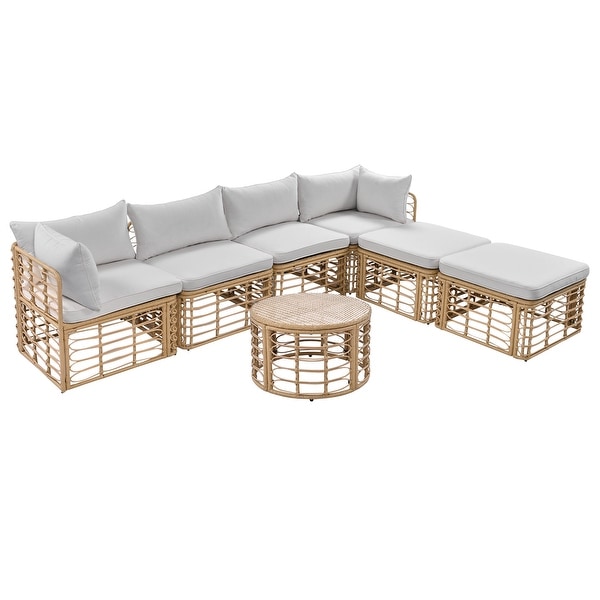 Leisure Zone 7 Pieces AllWeather Rattan Sectional Sofa Set