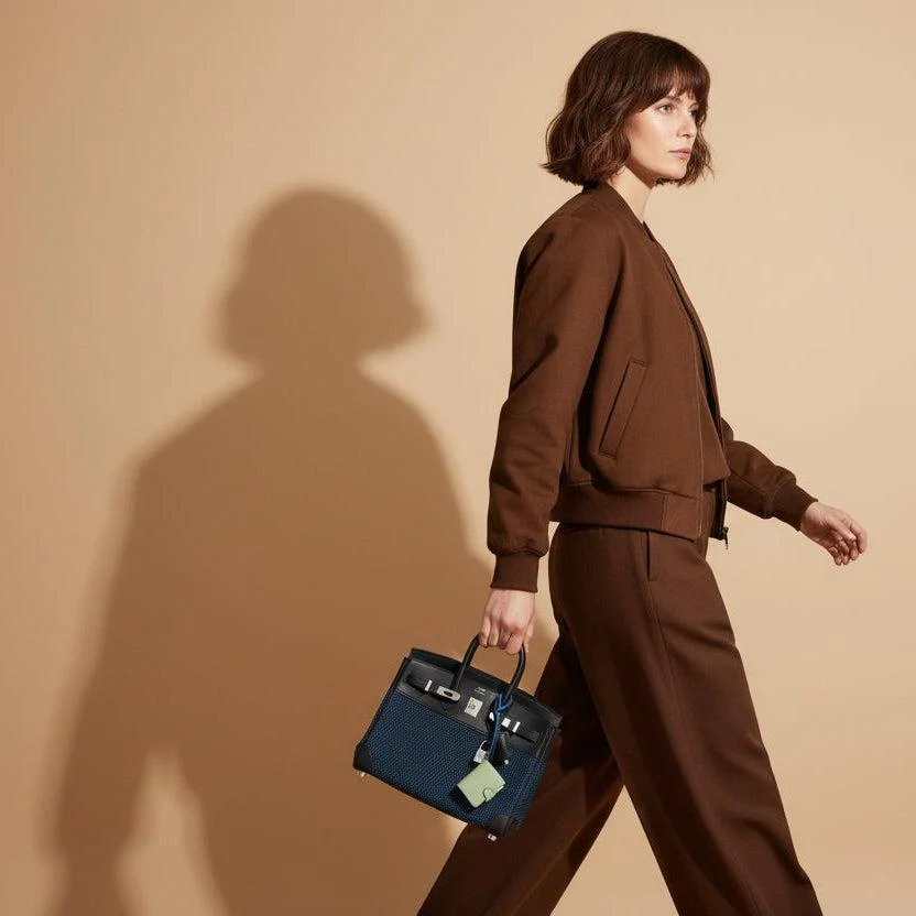 Hermès Birkin 25 Quadrille Bleu de Malte/Noir Toile Canvas Swift Palladium Hardware