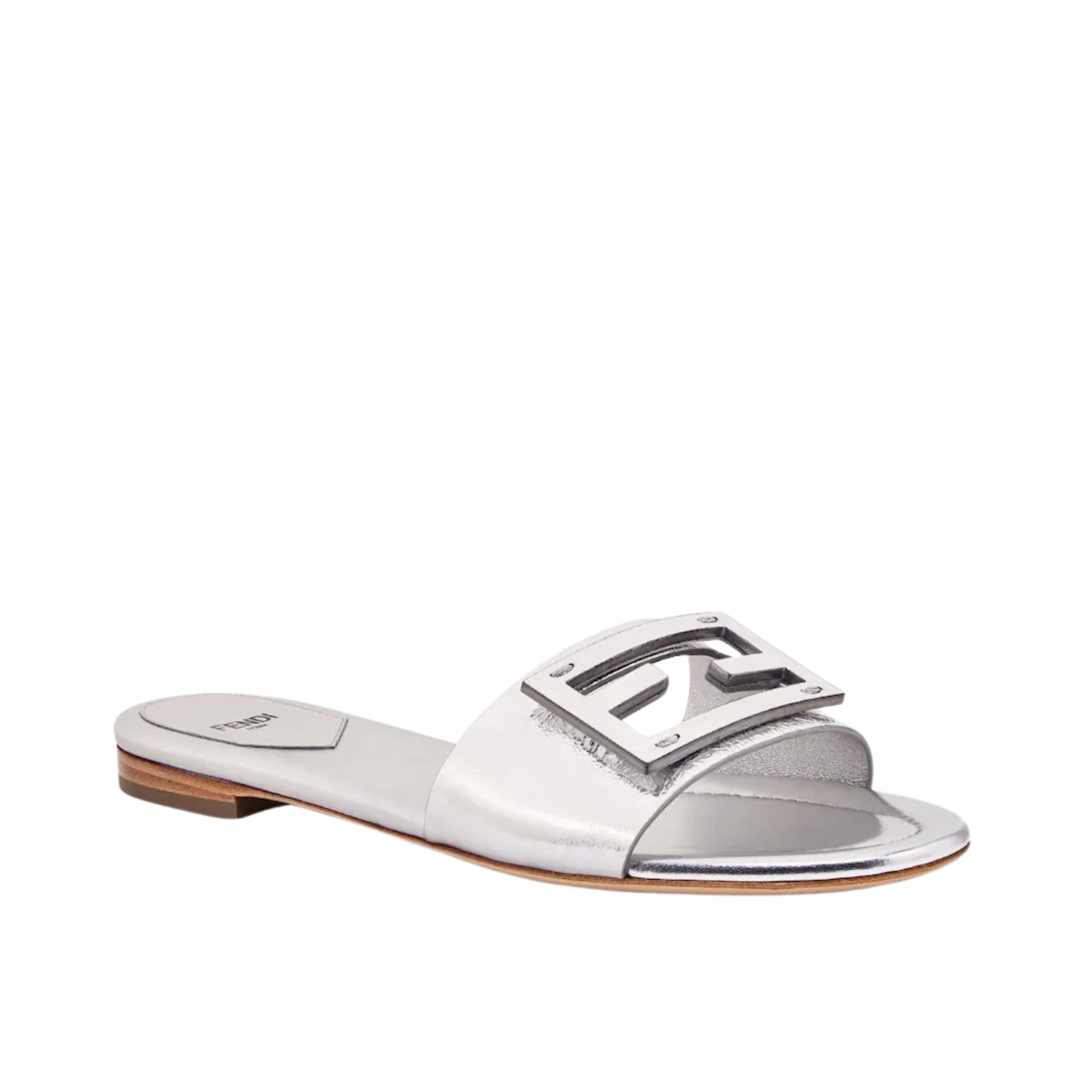Fendi Baguette Silver Nappa Leather Slides 8R8136Ai16F0Ge7
