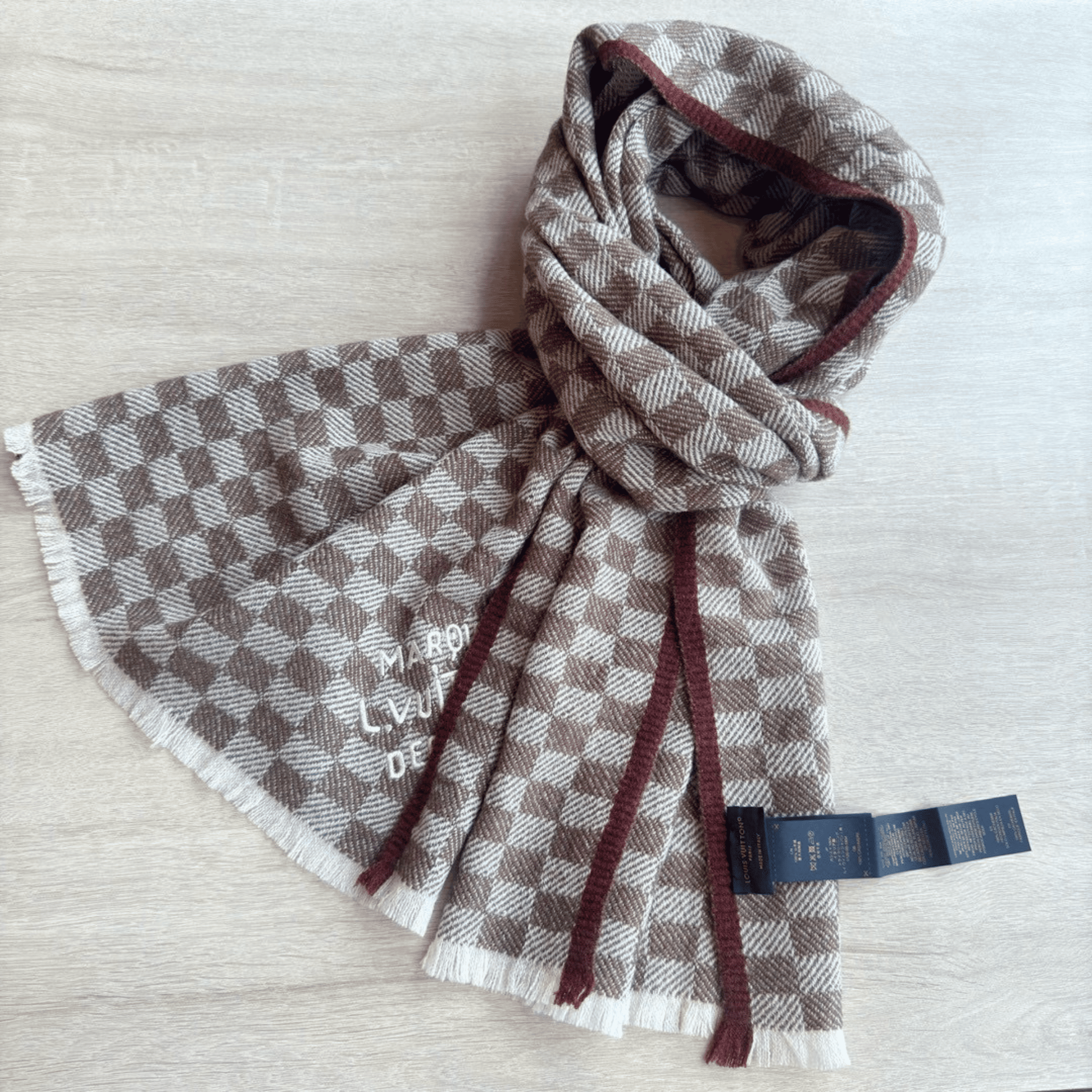 Louis Vuitton Damier Checkered Scarf Brown For Women 190cm