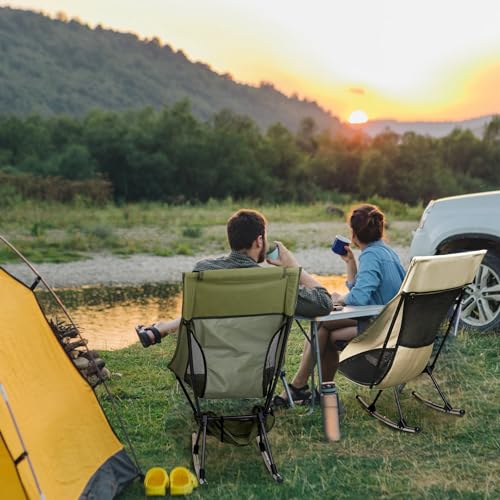 Folding Rocking Chair With Carry Bag, Outdoor Padded for Camping, Patio, Angling, Supports 300lbs (Olive-Green)