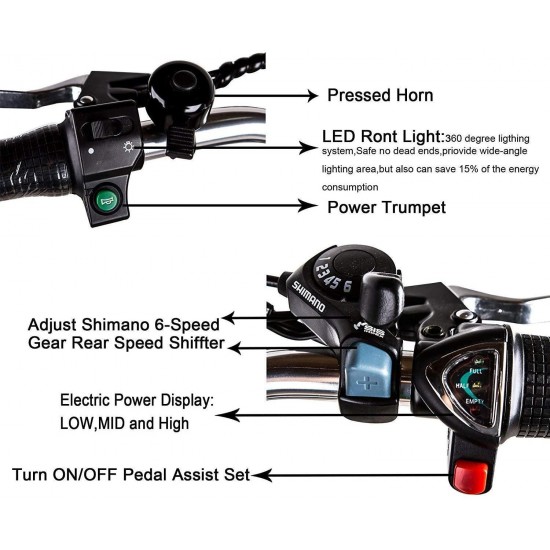 250W 6-Speed Gear Electric Bicycle with 36V10Ah Lithium Battery