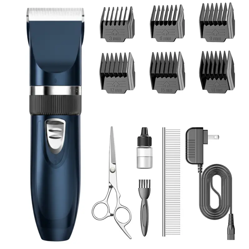 Stainless Steel Cordless Pet Hair Clippers – Includes Guide Combs & Charging Base