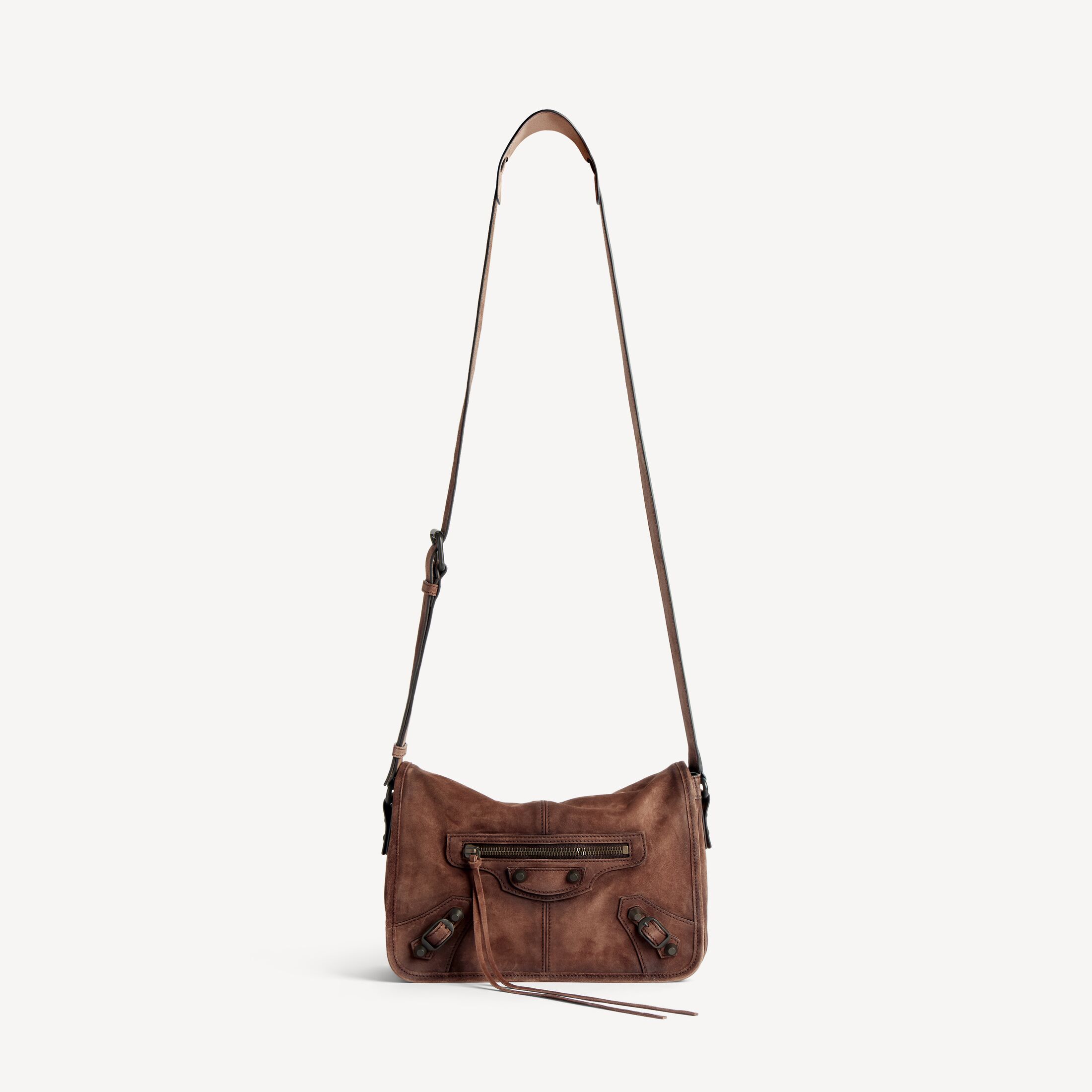 MEN'S LE CITY FLAP MESSENGER BAG SMALL IN LIGHT ESPRESSO Le City Flap Messenger Bag Small in light espresso waxed suede calfskin, brass hardware