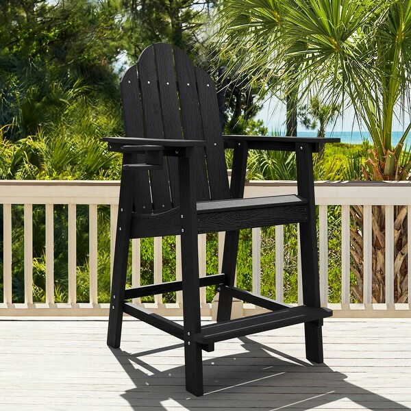 LUE BONA All Weather Plastic Outdoor Bar Stool Adirondack Chairs Bar Height Arm Chairs with Cup Holder for Balcony,Deck,Patio