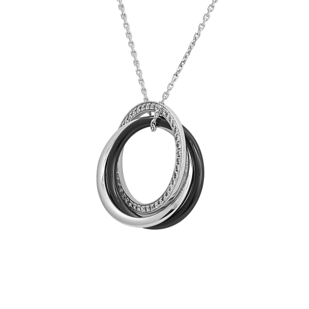 Cartier Trinity Necklace 18K White Gold & Ceramic Diamond B3045500