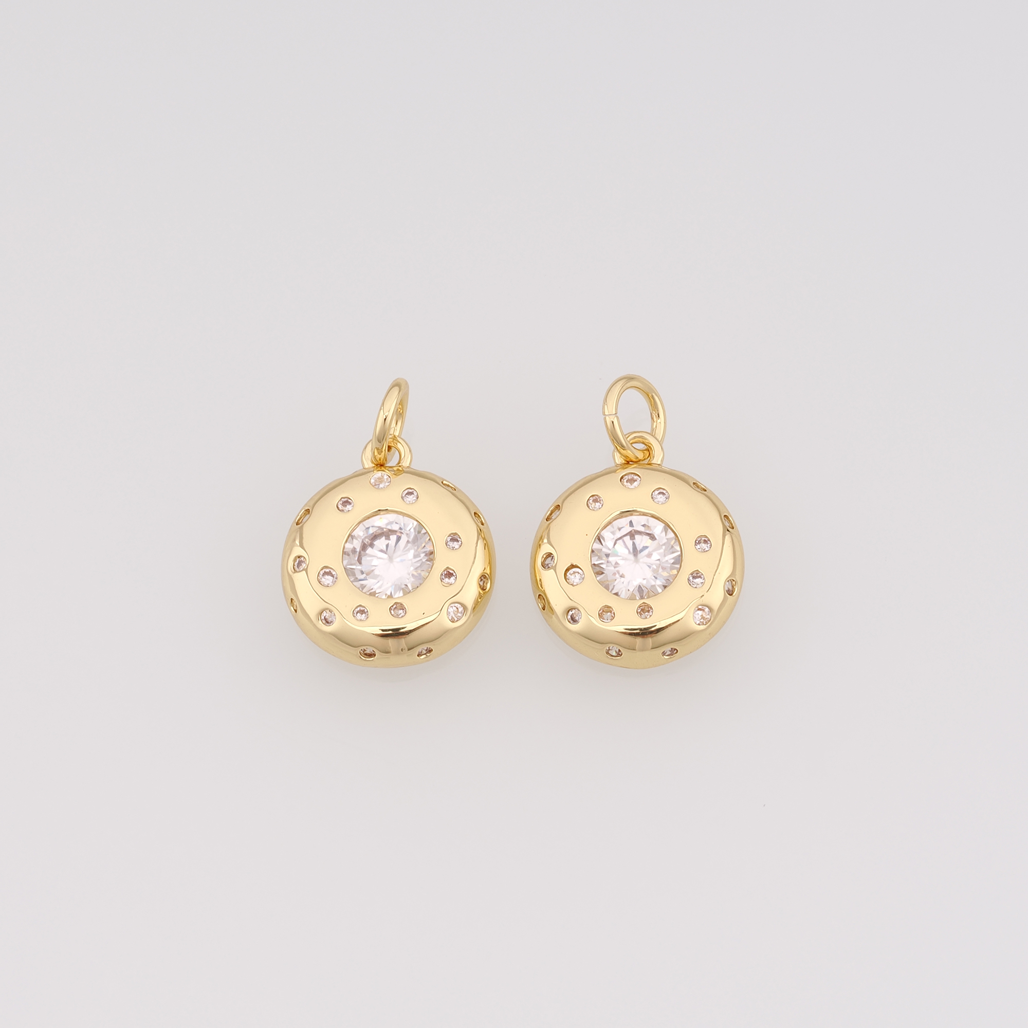 18K Gold Filled Round Pendant,CZ Micro Pave Round Earrings Necklace for DIY Jewelry Making Supply