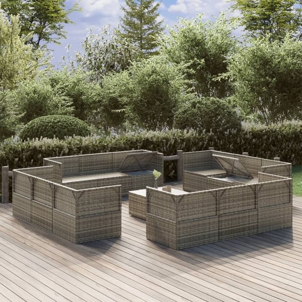 vidaXL 9 Piece Patio Lounge Set with Cushions Gray Poly Rattan