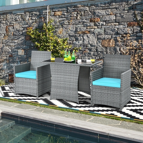 Costway 3PCS Patio Rattan Furniture Set Cushioned Sofa Armrest Garden