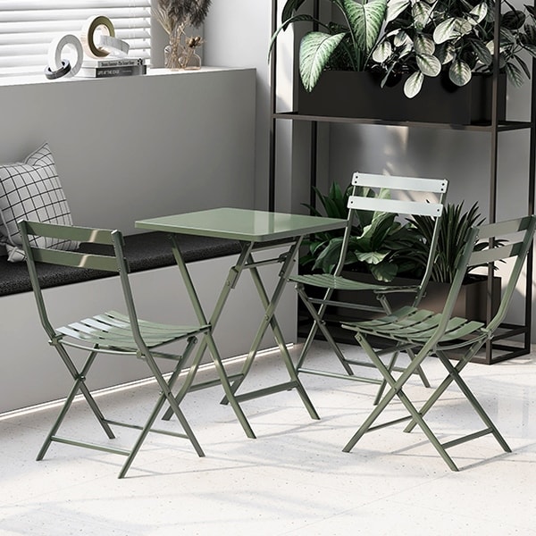 3Piece Foldable Patio Bistro Set with Square Table and Chairs