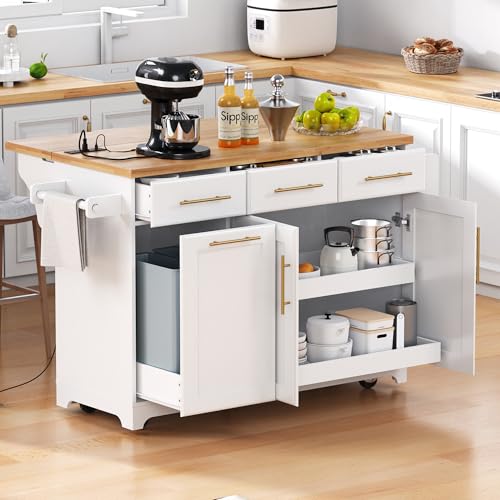 Rolling Kitchen Island with Drop Leaf & 2 Pull Out Cabinet Organizers,59.3