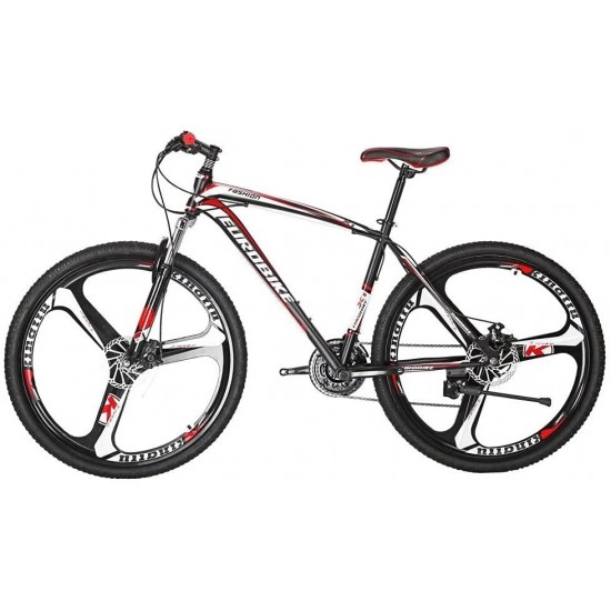 Mountain Bikes X1 21 Speed Dual Disc Brake 27.5 Inches 3 Spoke Wheels Bicycle BlackRed