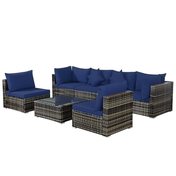 7PCS Patio Rattan Furniture Set Sectional Sofa Garden Cushion