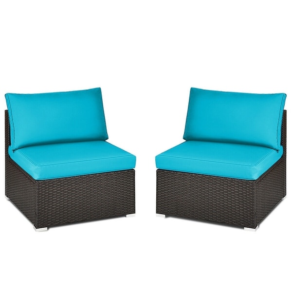 2 Pieces Patio Rattan Armless Sofa Set with 2 Cushions and 2 Pillows
