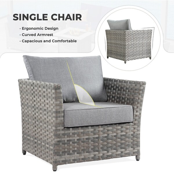 OVIOS 6Piece Patio Grey Wicker Conversation Set
