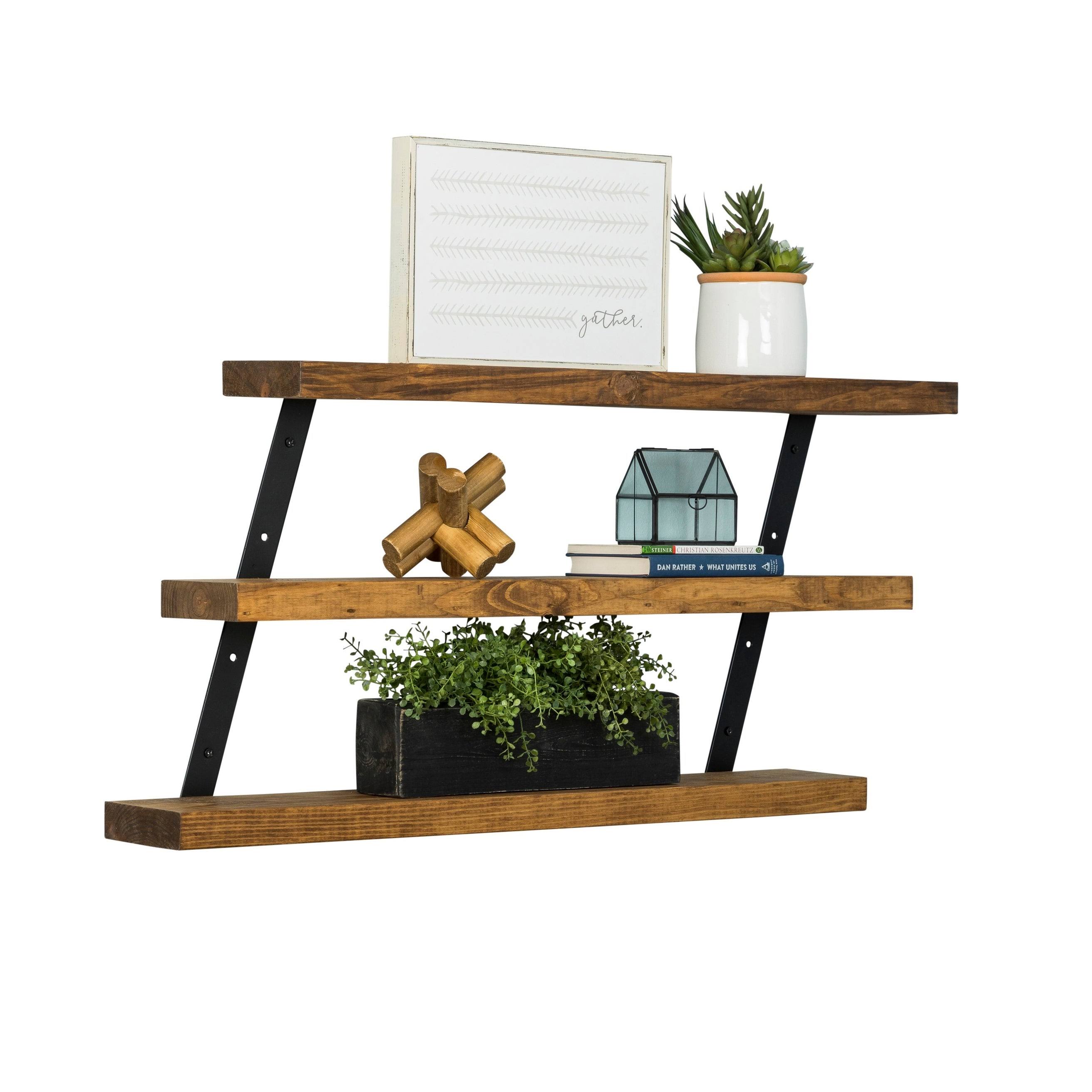 Del Hutson Designs Dark Walnut 36Inch Industrial 3-Tier Floating Shelf, Brown
