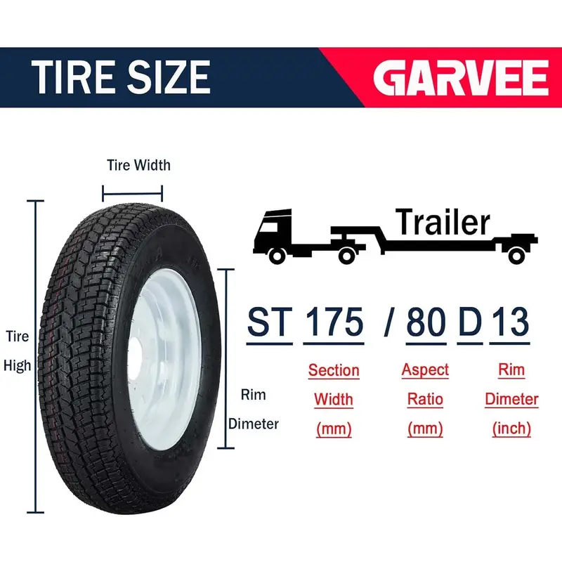 Set of Two 175/80-13 Trailer Tire & Wheel Assemblies — 5-Lug White Spoke Rims, Load Range C, 6PR Construction