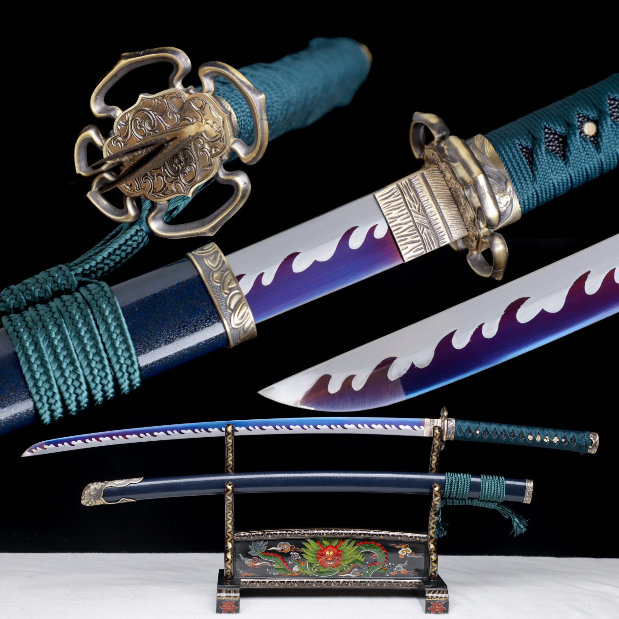 Handmade Japanese Katana 9260 Spring Steel Purple Blade Full Tang