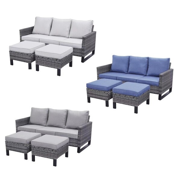 Outdoor Patio Wicker Sectional Sofa Set with Ottomans and Cushions