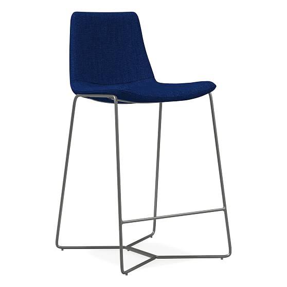 West Elm Slope Counter Stool, Basket Slub, Sapphire, Charcoal