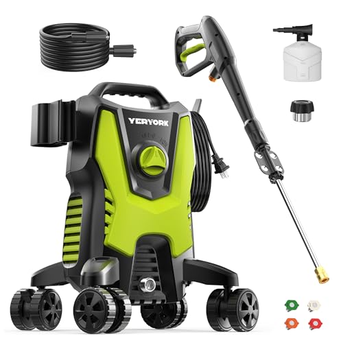 Electric Pressure Washer, 2600 PSI 2.0 GPM Power Washer with 4 Lockable Wheels, Steel Wand, 4 Quick Connect Nozzles, 500ml Foam Cannon, High Pressure Washer for Decks/Driveways/Cars