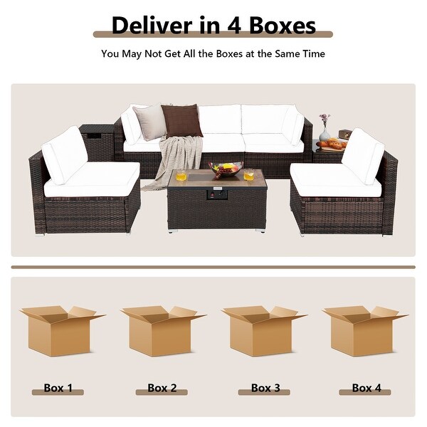 Costway 8PCS Patio Rattan Furniture Set Fire Pit Table Tank Holder