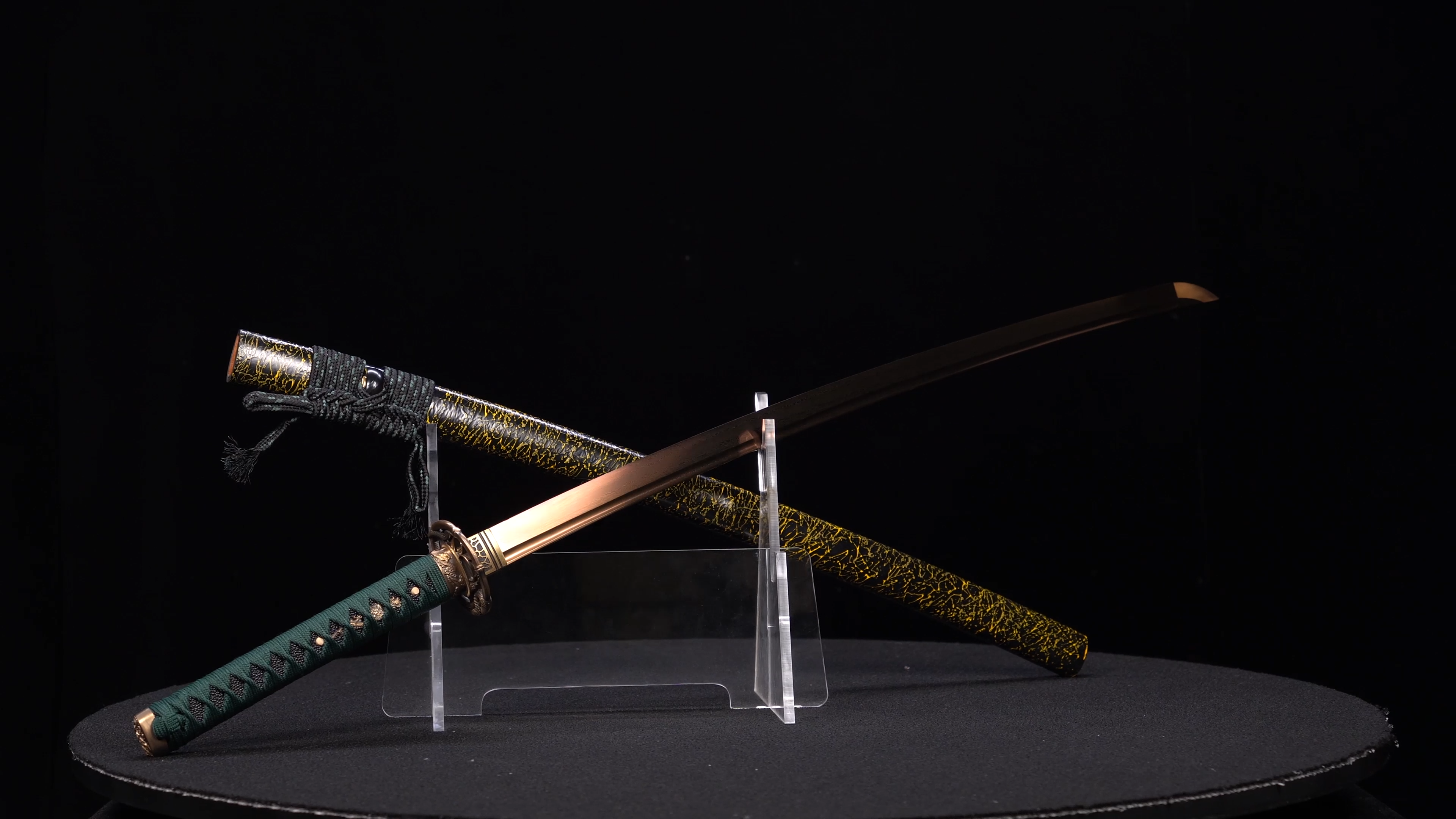 Handmade Katana Damascus Gold Blade Copper Tsuba Jade Shadow Full Tang