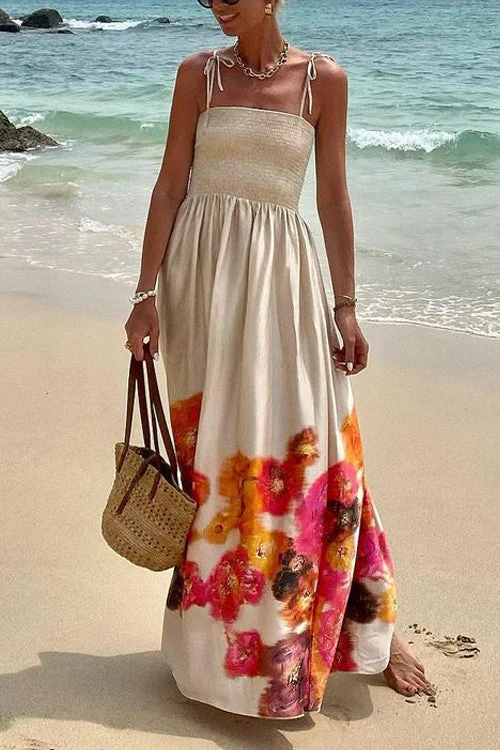 Smocked Cami Maxi Dress with Tie StrapsClistos