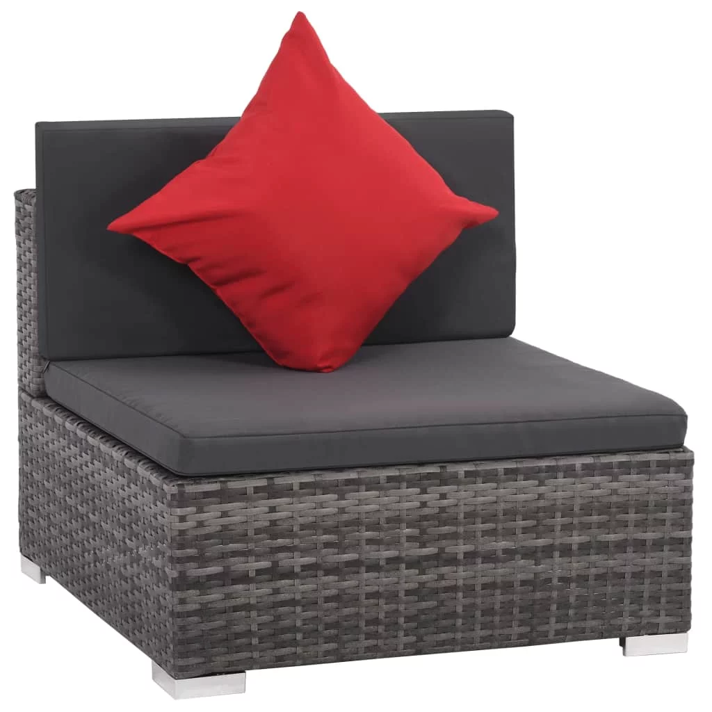 Anself 8 Piece Garden Conversation Set Cushioned 2 Corner with 3 Center Sofa, 2 Half-Round Stool, Coffee Table Gray Poly Rattan Sectional Outdoor Furniture Set for Backyard, Patio, Pool, Balcony