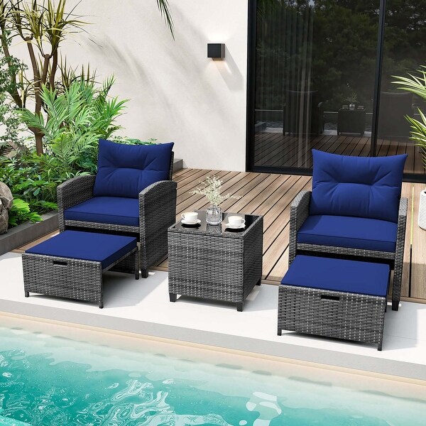 Costway 5 Piece Patio Rattan Furniture with 2 Ottomans and Tempered