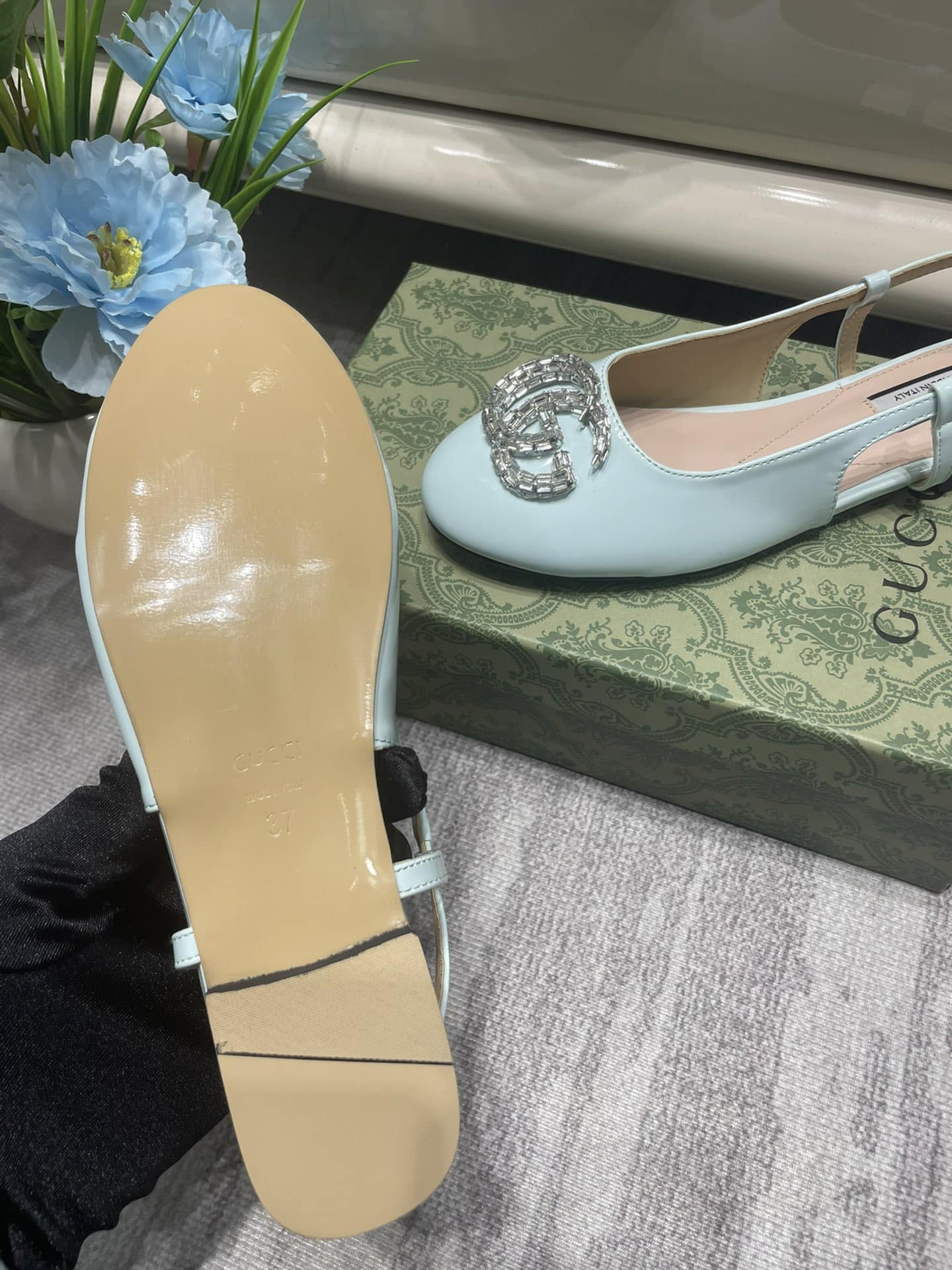 Gucci Women’S Ballerina With Double G Pale Green 762765 Bnc00 3401