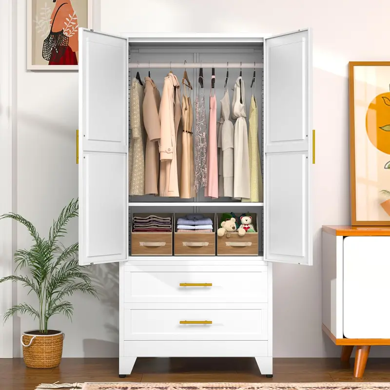 Steel Frame Armoire – 71-Inch Industrial-Style Metal Wardrobe Closet
