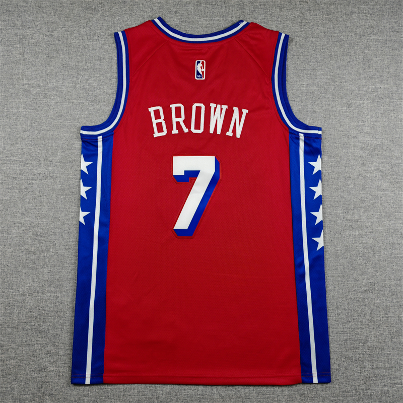 Men's Philadelphia 76ers Jaylen Brown #7 Red Swingman Jersey - Statement Edition